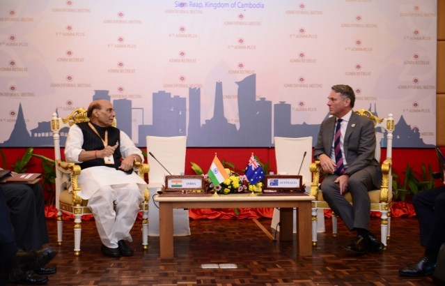 Hon. Minister of Defence Sh. Rajnath Singh met Australia’s Deputy Prime Minister and Minister for Defence Hon. Richard Marles on the sidelines of 9th ASEAN Defence Ministers’ Meeting Plus in Siem Reap, Cambodia (22 November 2022)
