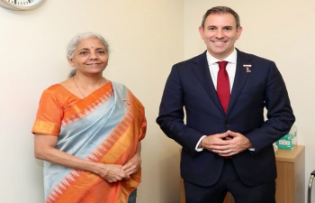 Hon. Finance Minister Smt. Nirmala Sitharaman met Hon. Jim Chalmers, Treasurer of Australia, on the sidelines of IMF-WB  Annual Meetings 2022 in Washington DC (14 October 2022)