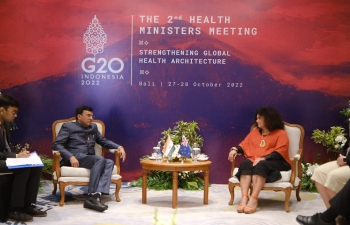 Hon. Minister of Health & Family Welfare Dr. Mansukh Mandaviya met Hon. Malarndirri McCarthy, Assistant Minister for Indigenous Health of Australia, on the sidelines of the G20 Health Ministers' Meeting at Bali, Indonesia (28 October 2022)