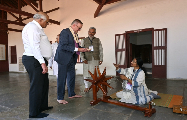 Visited Sabarmati Ashram and paid respects to Mahatma Gandhi.