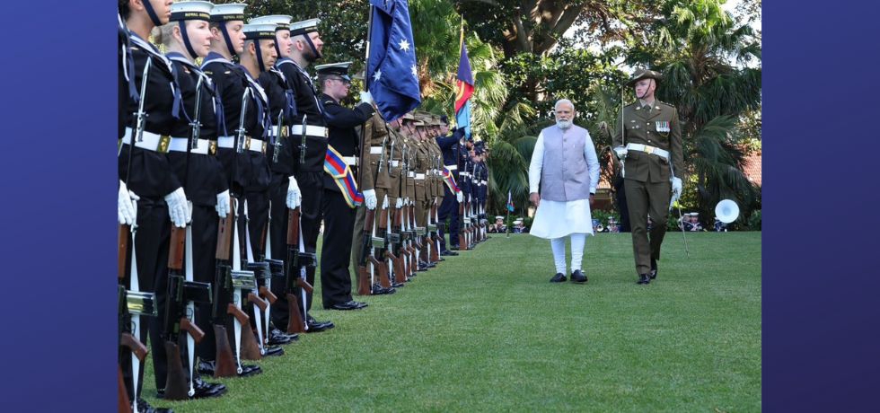 PM Narendra Modi received by PM Anthony Albanese in a ceremonial welcome at the historic Admiralty House in Sydney. 