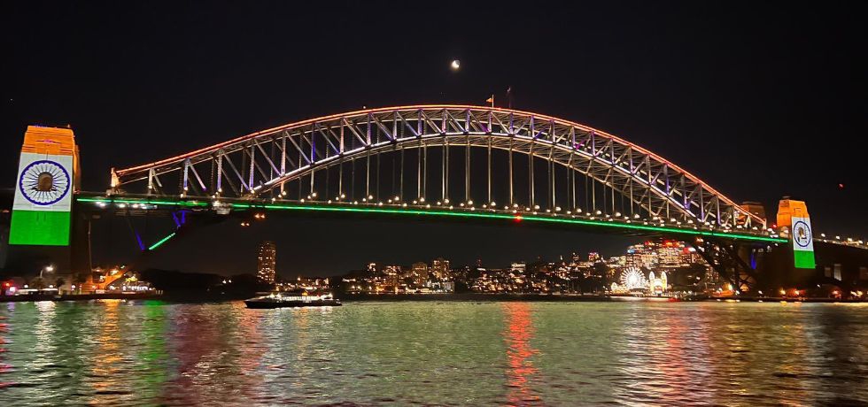 Sydney Harbour Bridge and Sydney Opera House illuminated with the Indian tri-colours during Hon'ble Prime Minister Shri Narendra Modi's visit